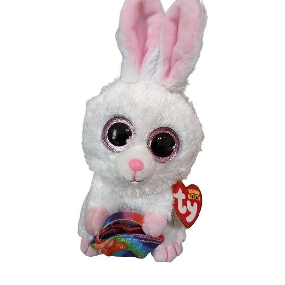 New TY Beanie boo Rabbit Sunday sparkle eyes rainbow basket  Easter  9" … - Picture 1 of 12